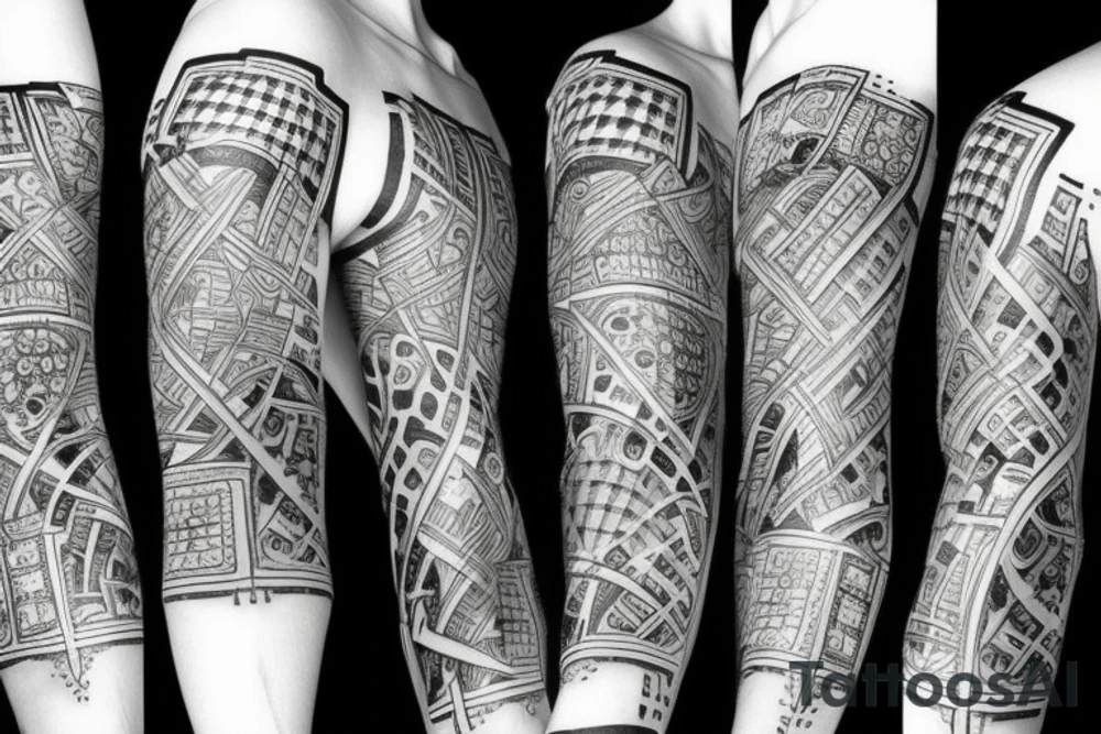 arm sleeve with cubes tattoo idea