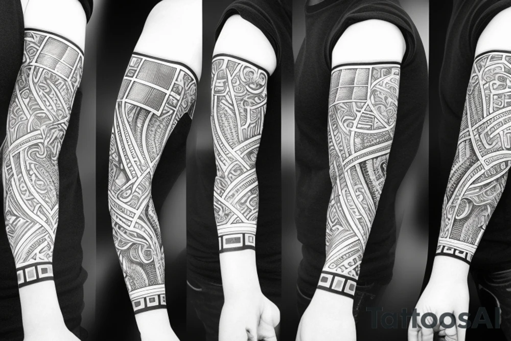 arm sleeve with cubes tattoo idea