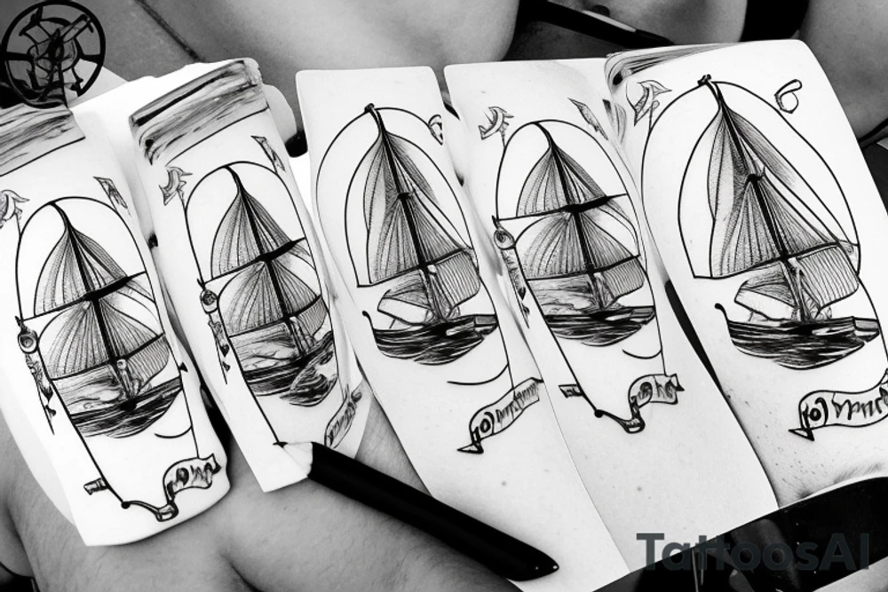 Sailboat, against the background of anchor, swallows, Sailboat, on the background of anchors, swallows, time of adventures tattoo idea
