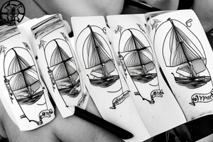 Sailboat, against the background of anchor, swallows, Sailboat, on the background of anchors, swallows, time of adventures tattoo idea