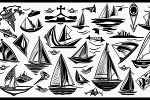 Sailboat, against the background of anchor, swallows, Sailboat, on the background of anchors, swallows, time of adventures tattoo idea