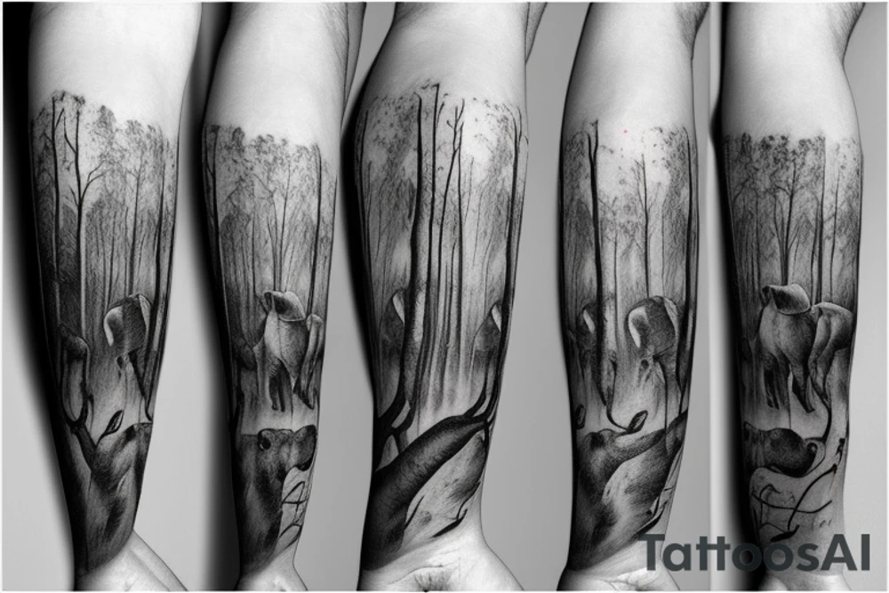 Amazon forest with elephants tattoo idea
