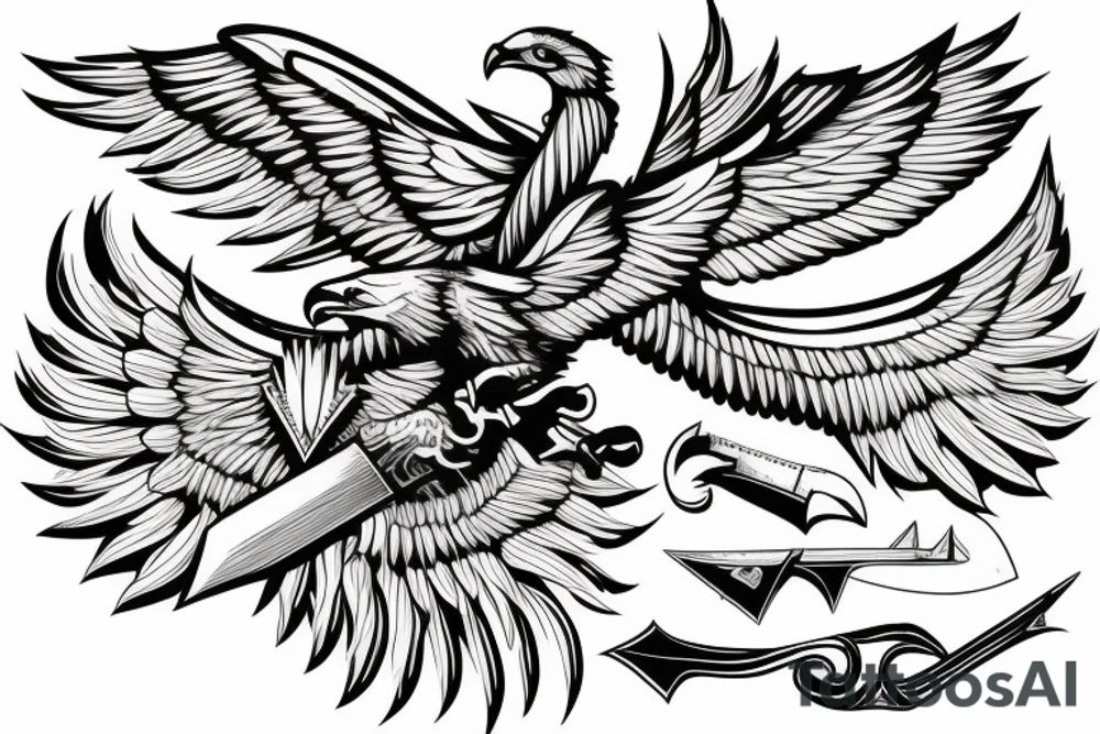 sword in rectangle, with a eagle with spread wings tattoo idea
