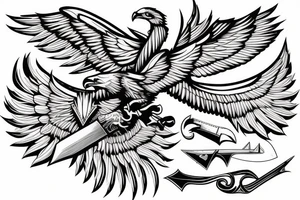 sword in rectangle, with a eagle with spread wings tattoo idea