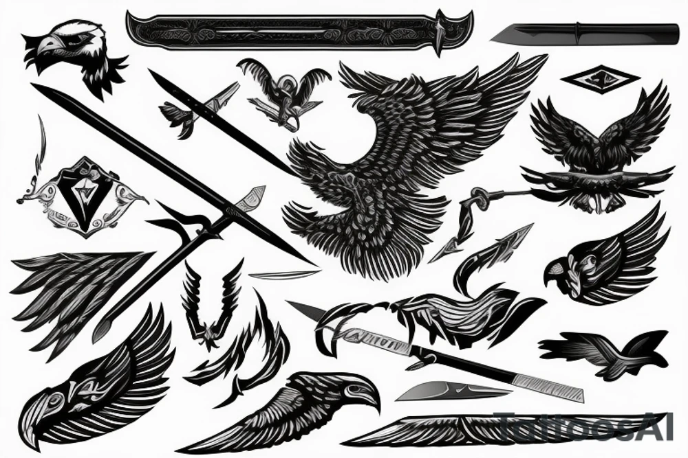 sword in rectangle, with a eagle with spread wings tattoo idea