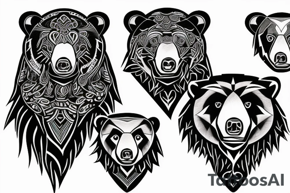 black bear with two boys tattoo idea