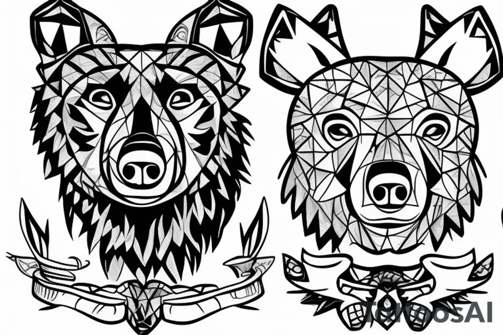 black bear holding two boys tattoo idea
