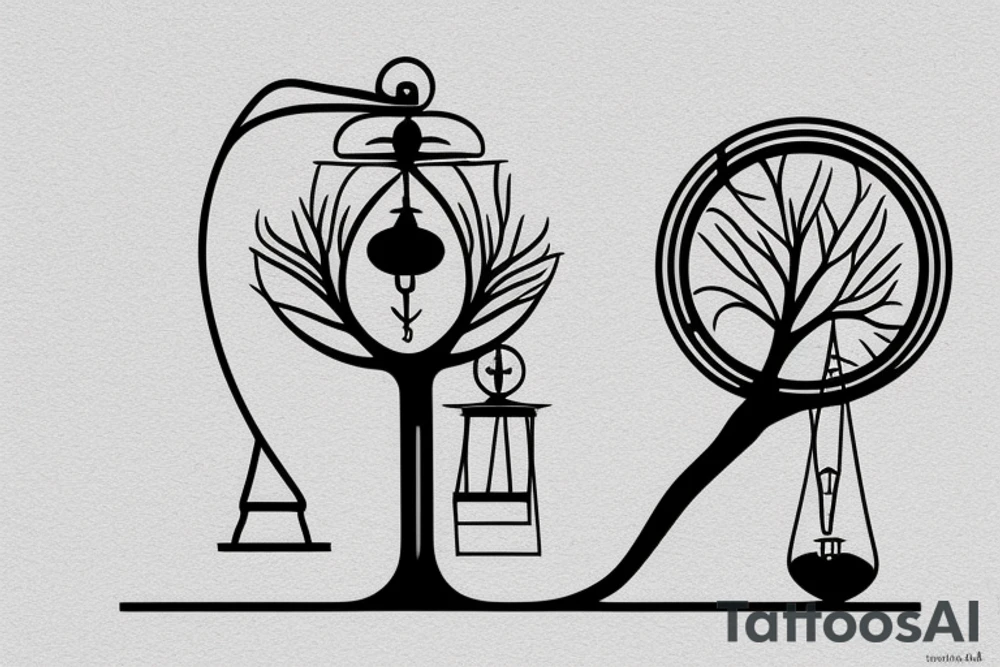 a swing with a hourglass with tree inside tattoo idea