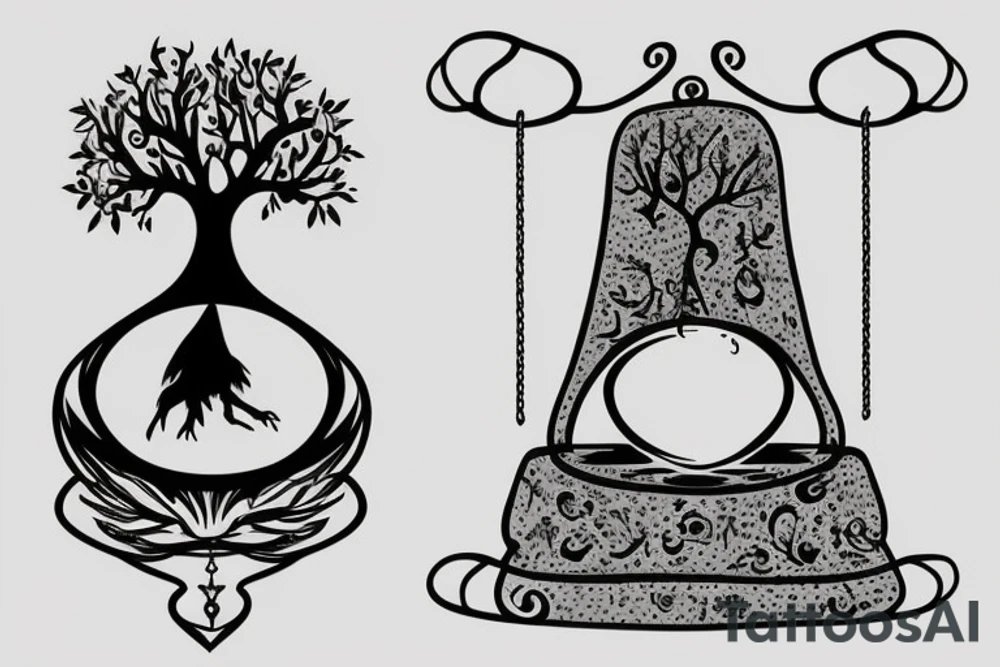 a swing with a hourglass with tree inside tattoo idea