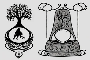 a swing with a hourglass with tree inside tattoo idea