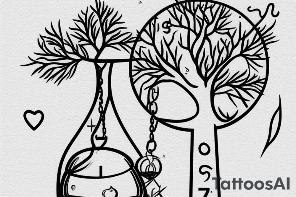 a swing with a hourglass with tree inside tattoo idea