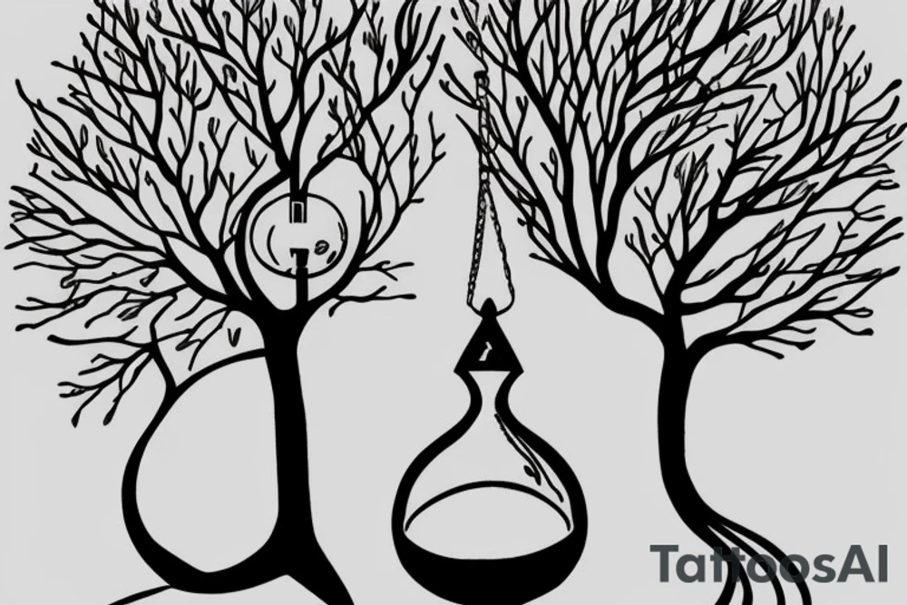 a hourglass with tree and swing inside tattoo idea