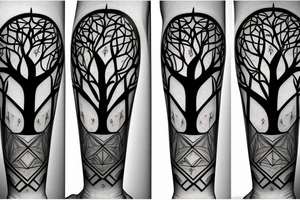 a hourglass with a tree and roots inside tattoo idea
