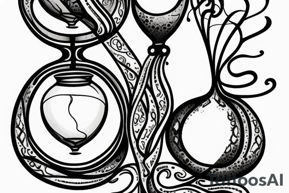 a hourglass with roots inside tattoo idea