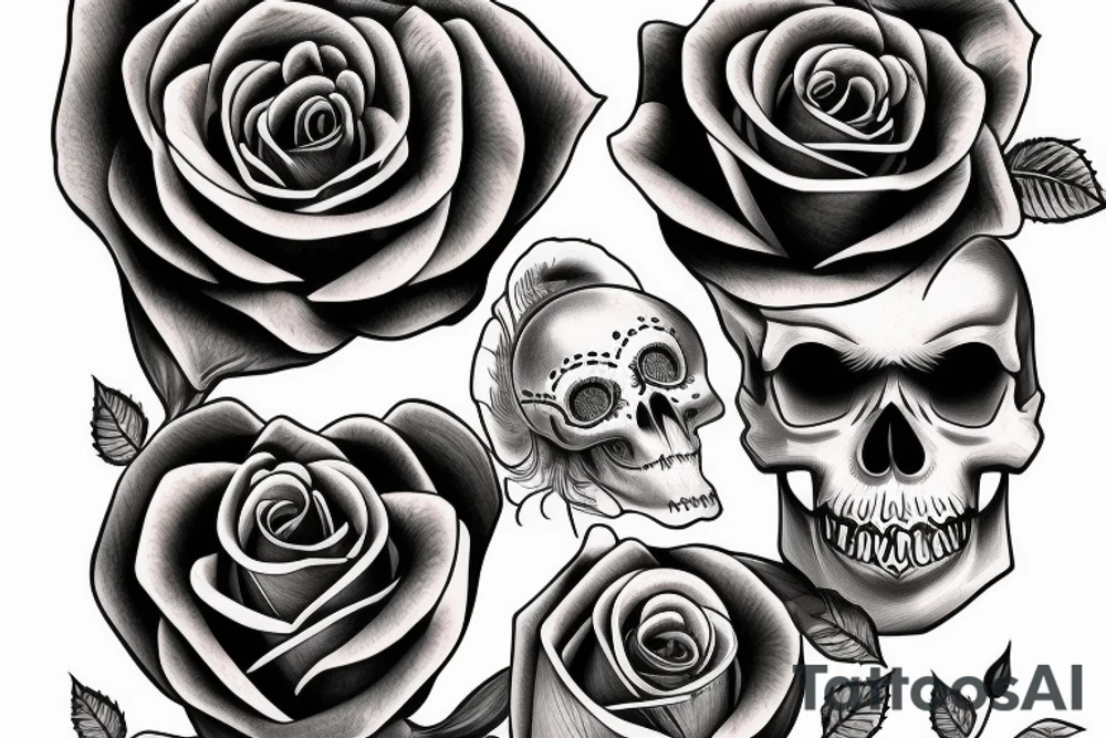 Skull rose and hourglass tattoo idea