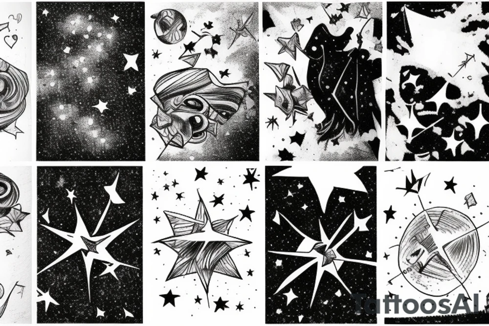 A man looks up at the sky and sees falling stars tattoo idea