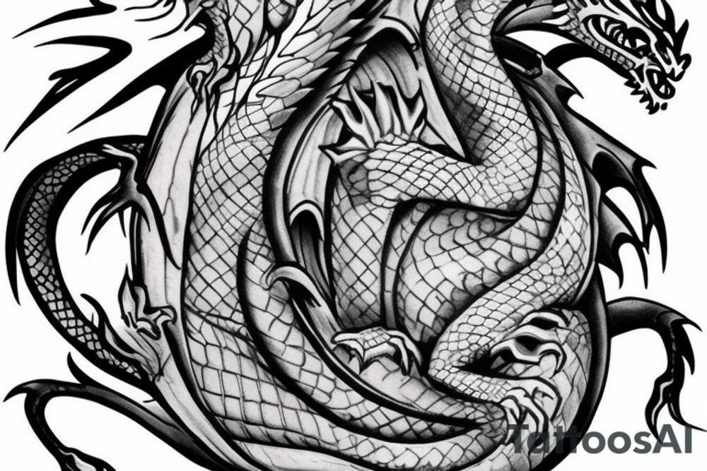 Sleeping dragon protecting four eggs tattoo idea