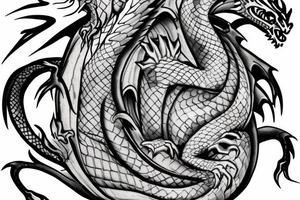 Sleeping dragon protecting four eggs tattoo idea