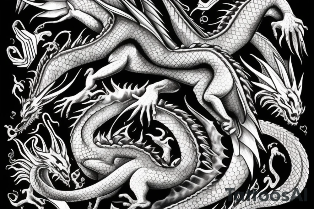 Sleeping dragon protecting four eggs tattoo idea