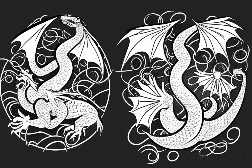 Sleeping dragon protecting four eggs with names tattoo idea