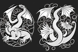 Sleeping dragon protecting four eggs with names tattoo idea