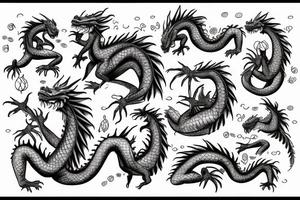 Sleeping dragon protecting four eggs with names tattoo idea