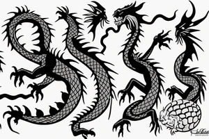 Sleeping dragon protecting four eggs with names tattoo idea