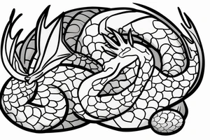 Sleeping dragon protecting four eggs with names tattoo idea