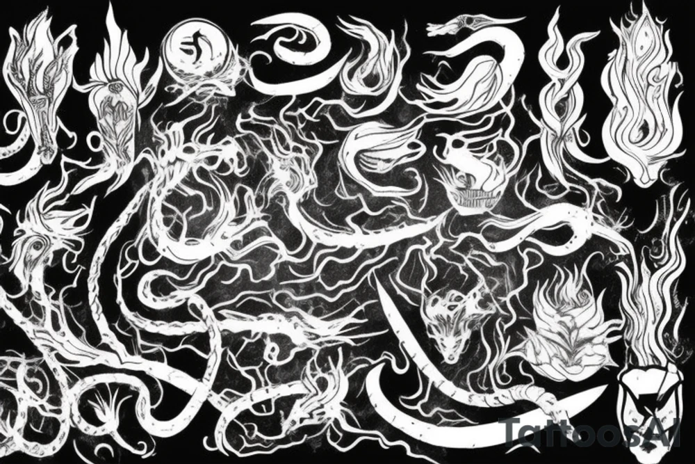 smoke, centipede, alice in chains, grunge, goat horns, sad tattoo idea