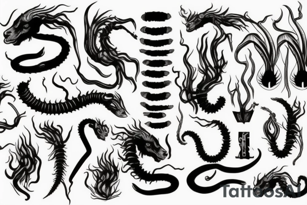 smoke, centipede, alice in chains, grunge, goat horns, sad tattoo idea