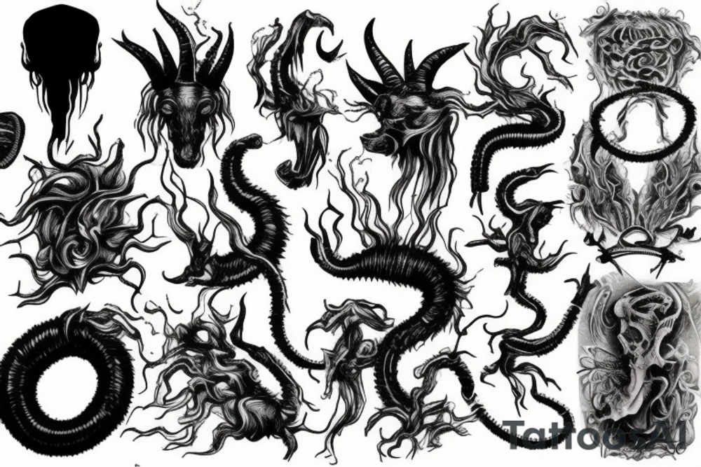 smoke, centipede, alice in chains, grunge, goat horns, sad tattoo idea