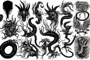 smoke, centipede, alice in chains, grunge, goat horns, sad tattoo idea