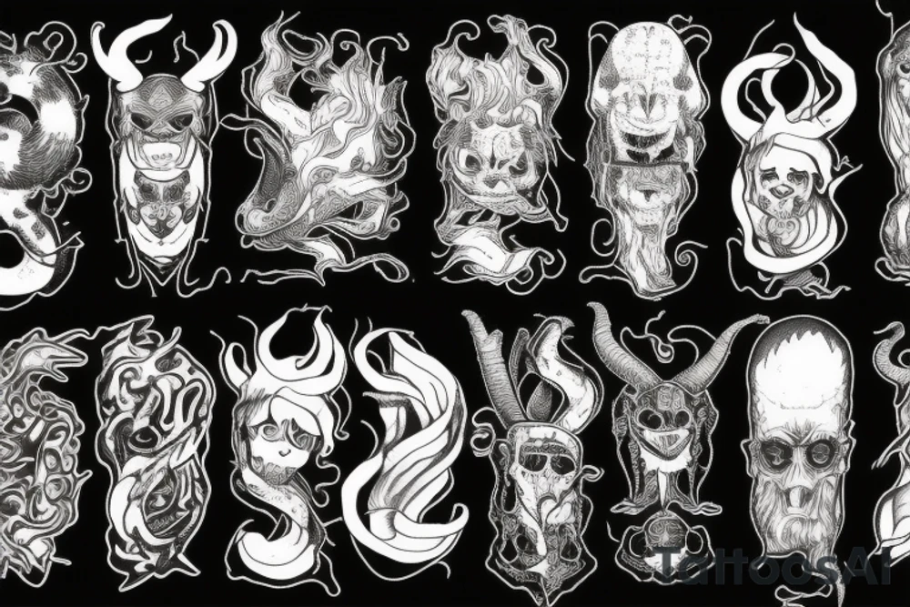 smoke, centipede, alice in chains, grunge, goat horns, sad tattoo idea