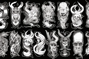smoke, centipede, alice in chains, grunge, goat horns, sad tattoo idea