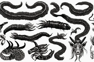 smoke, centipede, grunge, goat horns, sad tattoo idea