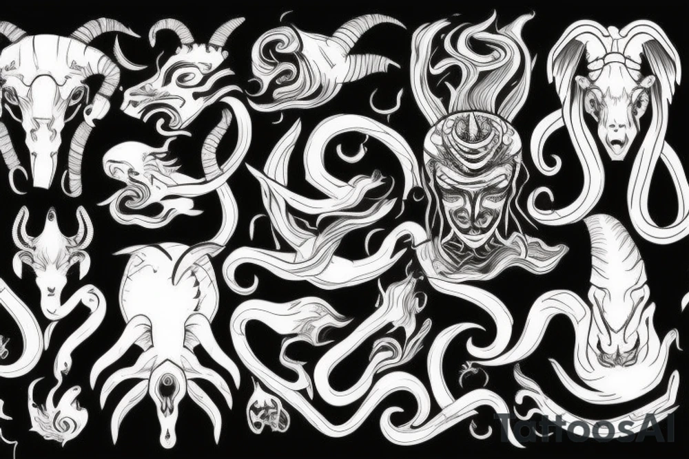 smoke, centipede, grunge, goat horns, sad tattoo idea