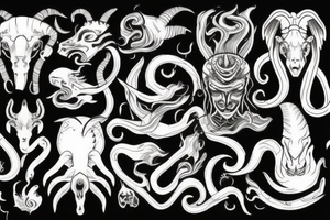 smoke, centipede, grunge, goat horns, sad tattoo idea