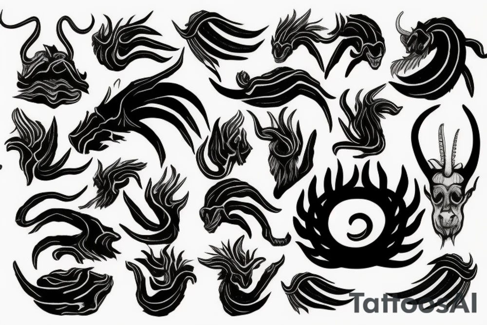 smoke, centipede, grunge, goat horns, sad tattoo idea