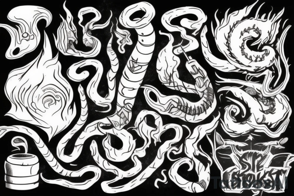 smoke, centipede, grunge, goat horns, sad tattoo idea