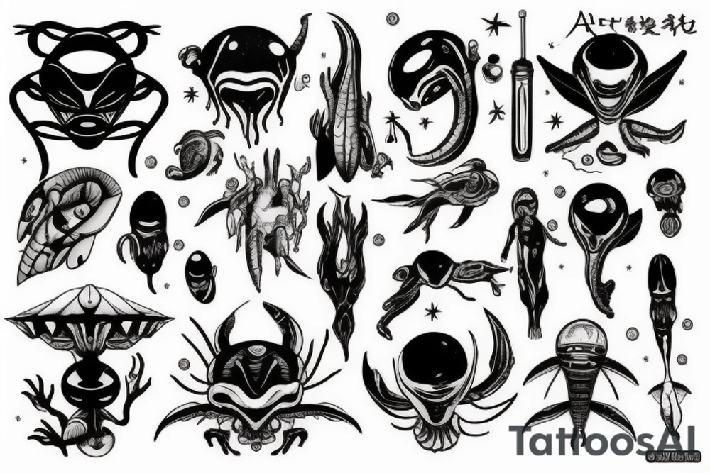 Alien and spaceship tattoo idea