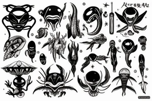 Alien and spaceship tattoo idea