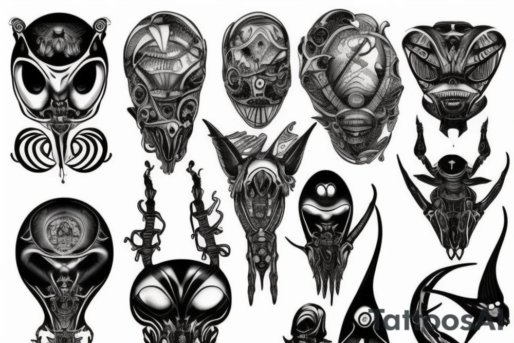 Alien and spaceship tattoo idea