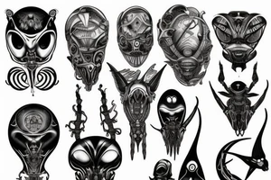 Alien and spaceship tattoo idea