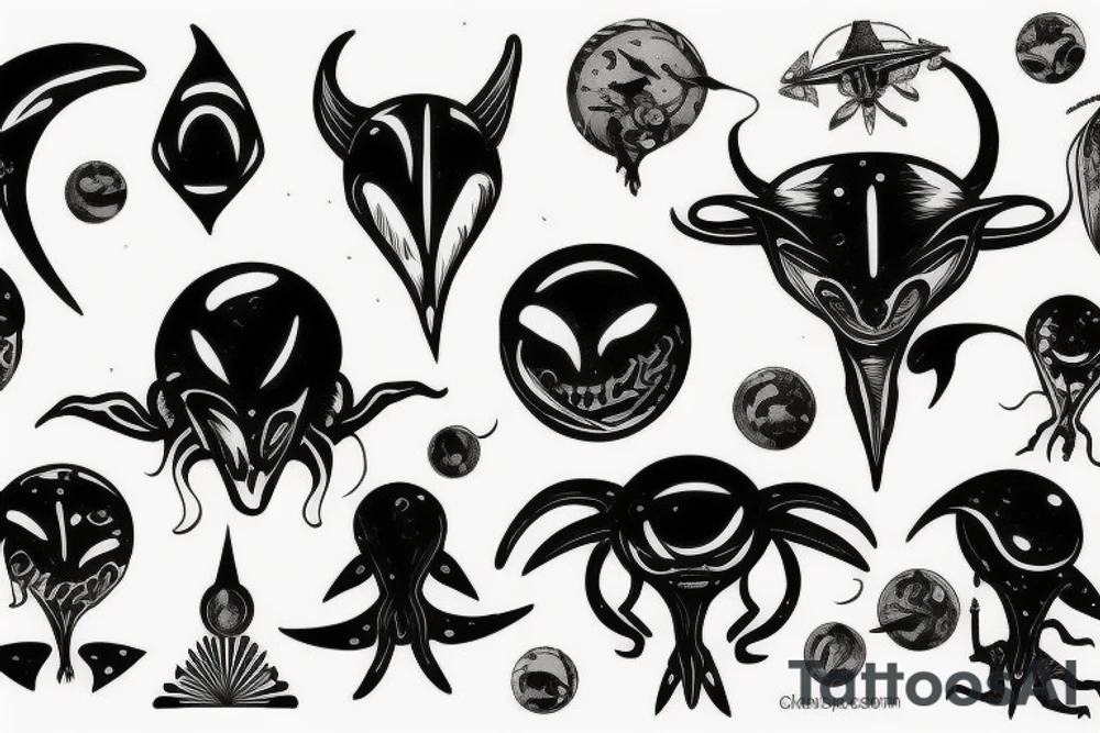 Alien and spaceship tattoo idea