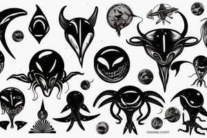 Alien and spaceship tattoo idea