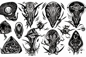 Alien and psychedelic spaceship tattoo idea