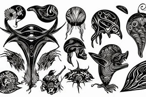 Alien and psychedelic spaceship tattoo idea