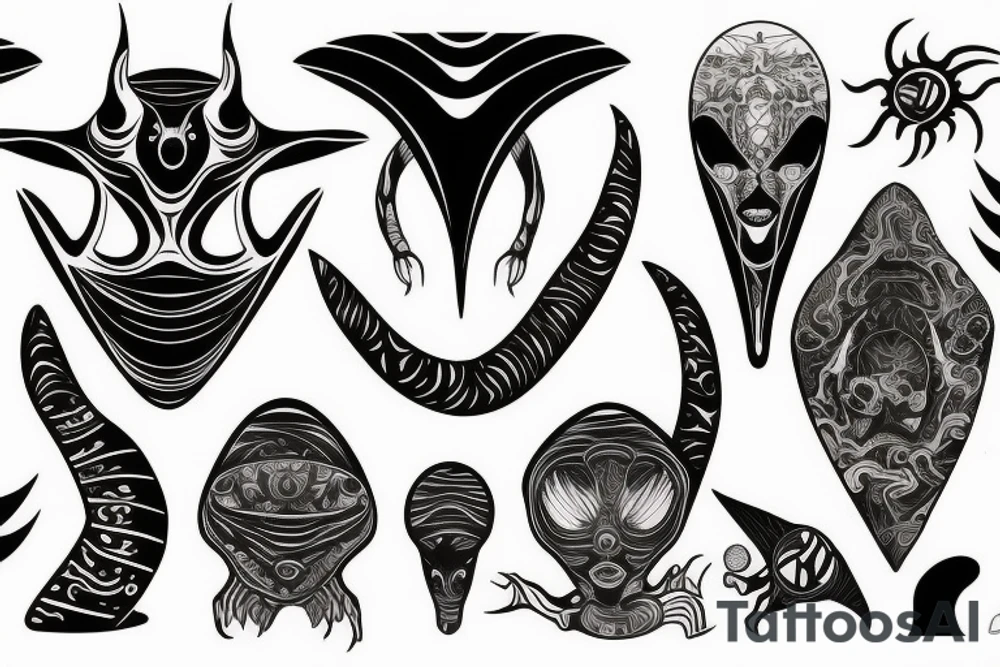 Alien and psychedelic spaceship tattoo idea