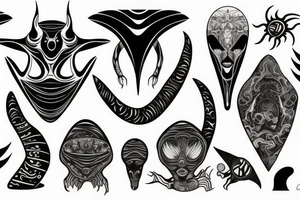 Alien and psychedelic spaceship tattoo idea