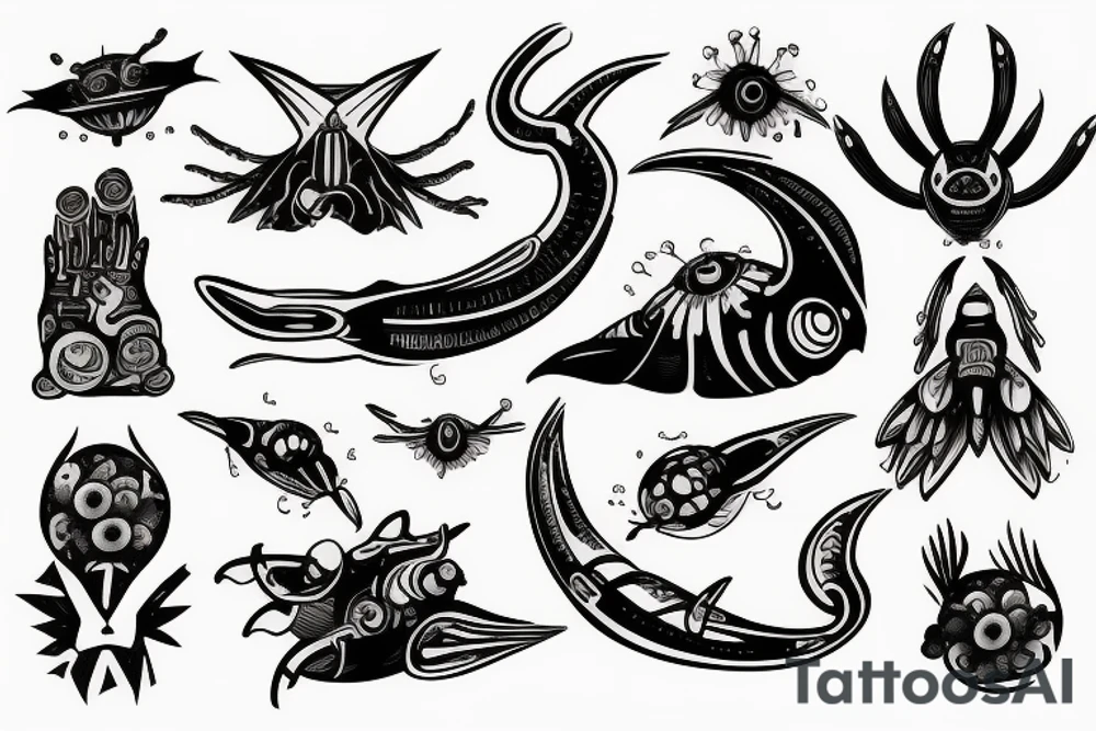 Alien and psychedelic spaceship tattoo idea